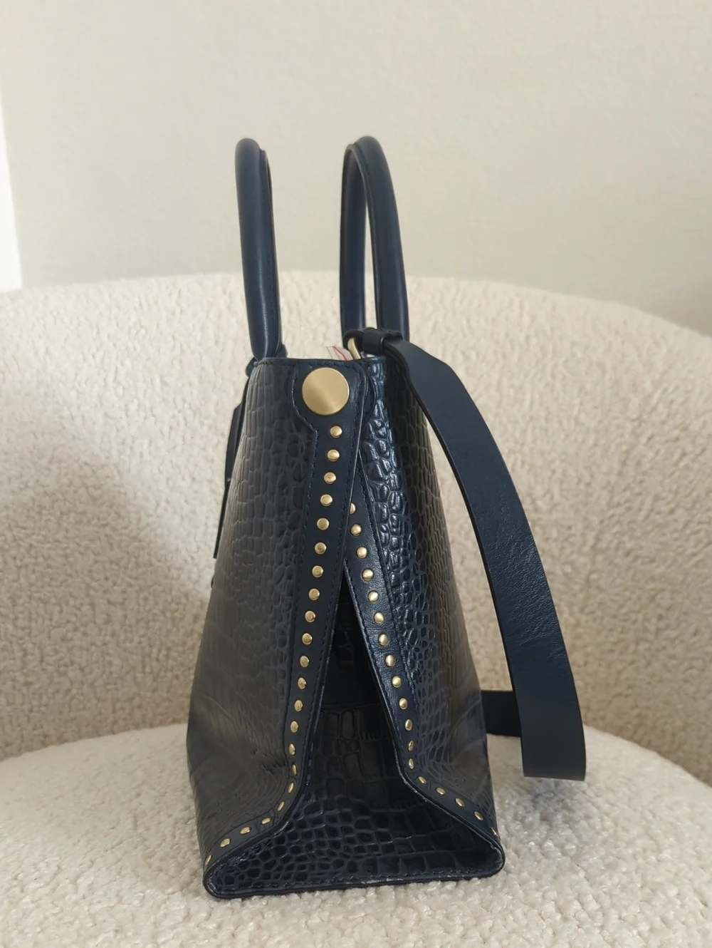 RADLEY LONDON Navy Croc-Embossed Satchel with Gold Hardware - Picture 5 of 10